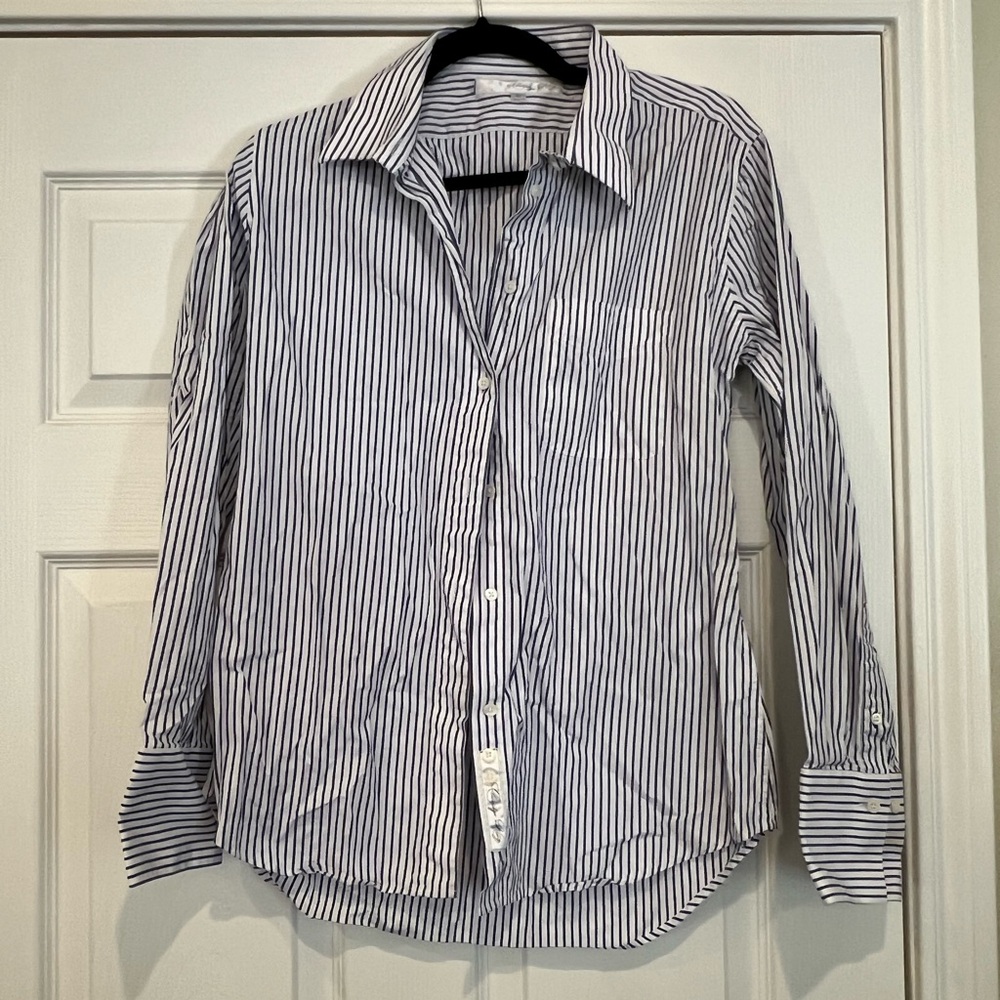 Blue and white striped button down by Claridge + King size large. Never worn.